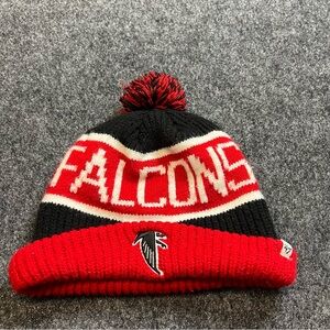 Atlanta Falcons Pom Beanie 47 Brand Red Black Spellout NFL Knit Hat